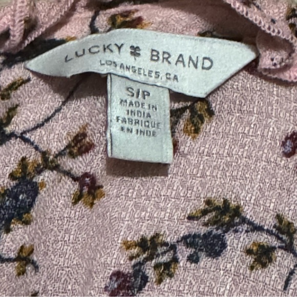Lucky Brand Pink and Black Floral V-Neck Top with Flowing Sleeves Size S - Picture 3 of 12